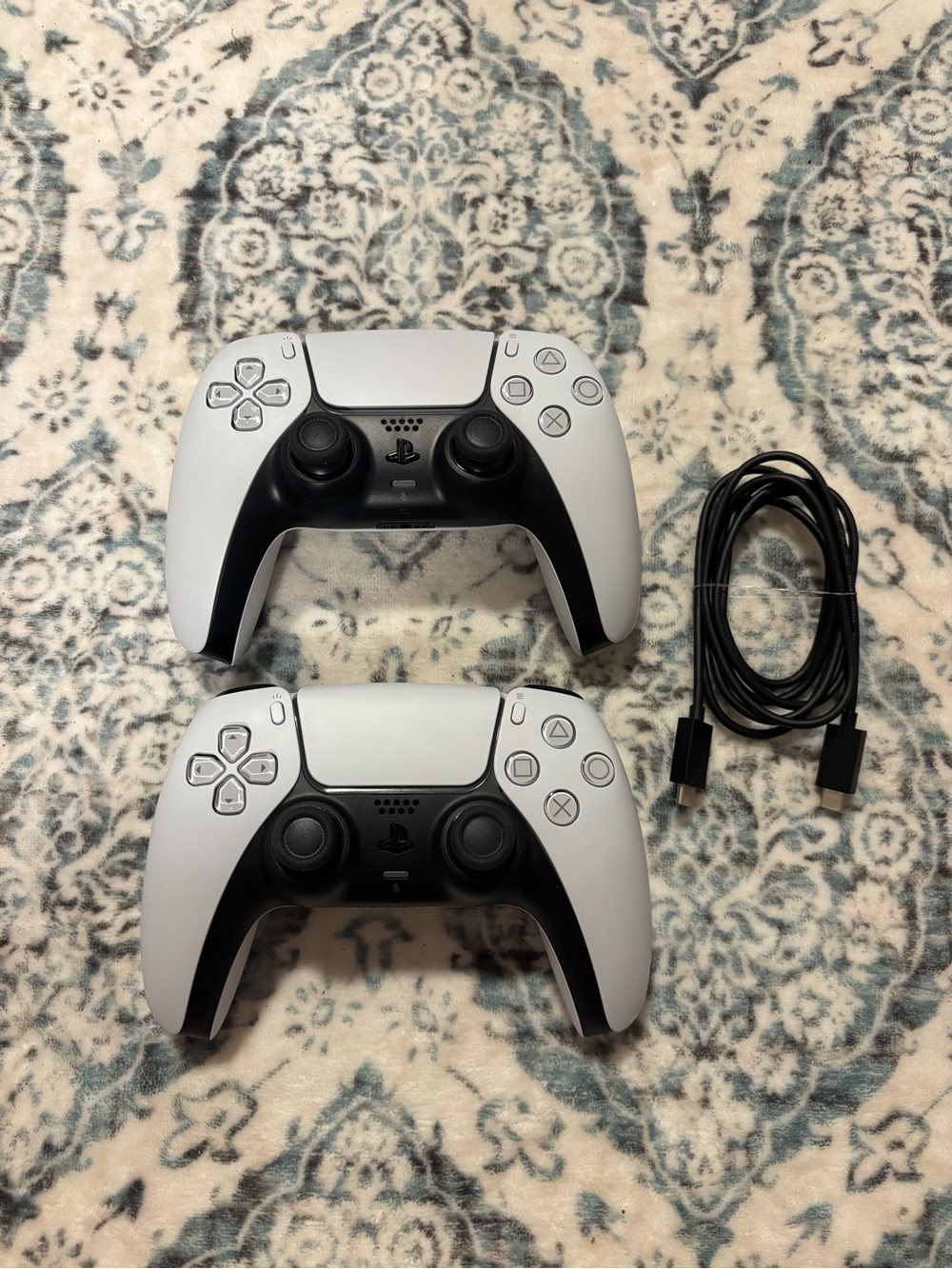 Sony DualSense Wireless Controllers in White and Black - Pair with Cable
